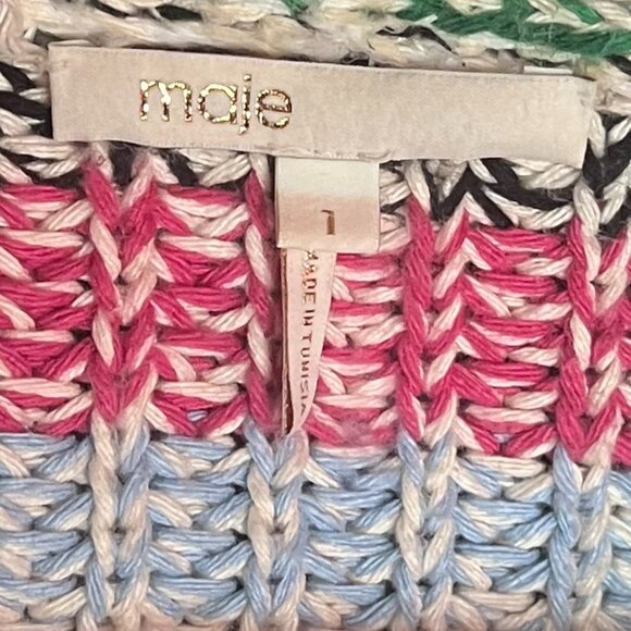 Maje Missy Multicolor Stripe Fringe Knit Long Sleeve Open Front Cardigan Small S - Picture 9 of 15